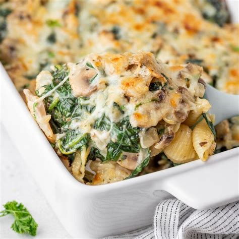 Creamy Spinach Mushroom Pasta Bake | Gimme Delicious