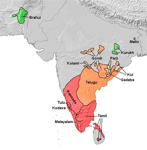 Dravidian languages - Wikipedia, the free encyclopedia | Dravidian languages, Language map, Map