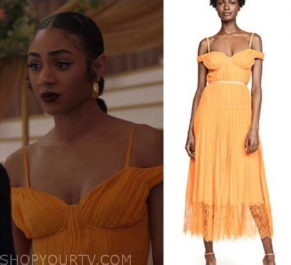 All American: Season 2 Episode 10 Patience's Yellow Off The Shoulder Dress | Shop Your TV