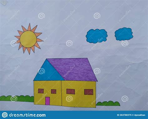 Cartoon House Sun and Clouds Best Paint ðŸŽ¨ Stock Image - Image of ...