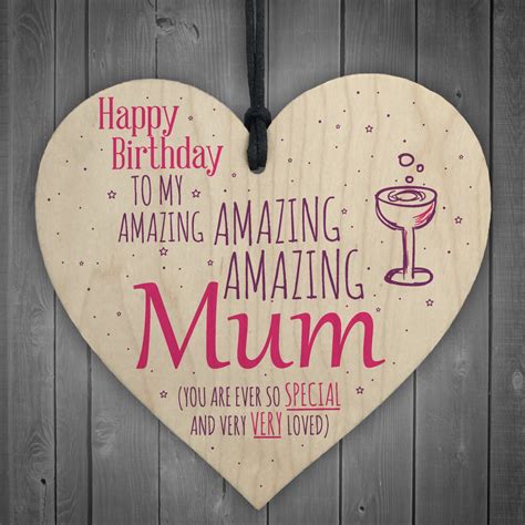 Amazing Happy Birthday Wooden Heart Mum Mummy Funny Card