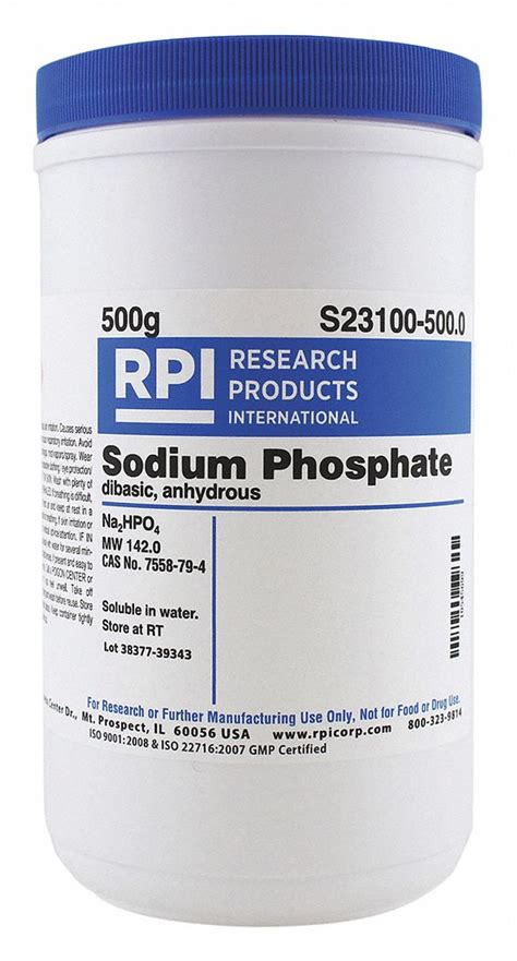 RPI Sodium Phosphate Dibasic Anhydrous, Buffers, 500g - 30UA52|S23100-500.0 - Grainger