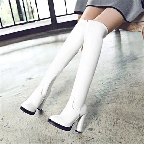 winter boots women over the knee boots 2017 sexy high heel boots fashion white plus size autumn ...