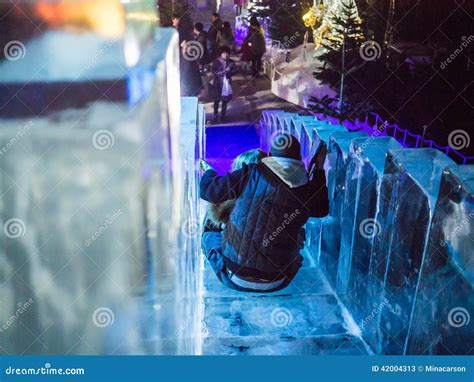 Children Descend Ice Slide in Ice Palace, Winter Wonderland, London ...