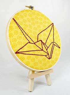 Origami Paper Crane Embroidery Hoop Art. Mustard and Burgu… | Flickr