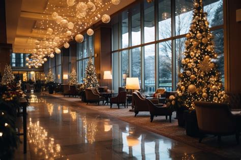 Christmas tree decoration in splendid hotel lobby | Premium AI ...