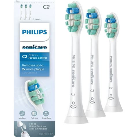 Philips sonicare optimal plaque control replacement brush heads, white, 3 pack, brushsync ...