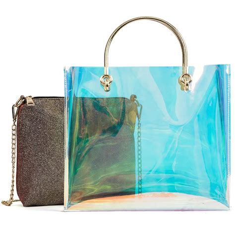 Laser Tote Composite Bag Holographic Clear Pvc Chain Shoulder Bag Women Messenger Bag Luxury ...