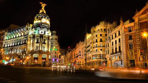 Download Evening Night Light Architecture Building Cityscape City Spain Man Made Madrid HD Wallpaper