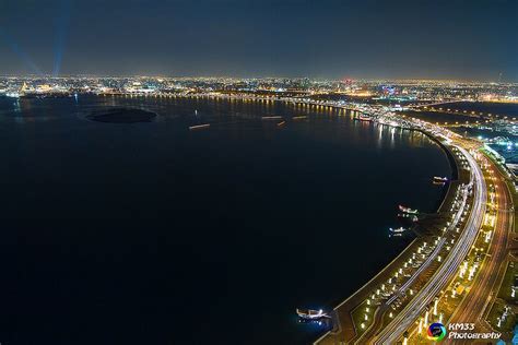 Doha Corniche at Night | Aerial view, Qatar, Doha