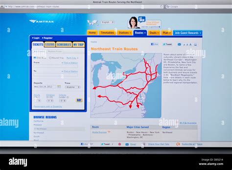 Amtrak routes website - Northeast train routes Stock Photo - Alamy
