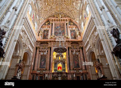 Cathedral interior, inside the Mezquita (Great Mosque), Cordoba, Andalusia showing the altar ...