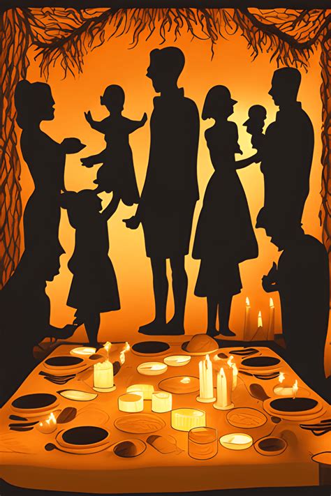 Silhouette Art Family Gathering Around Thanksgiving Table · Creative ...