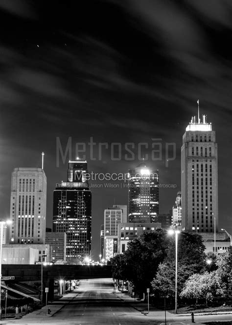 The Kansas City Skyline from 12th Street black and white Photography