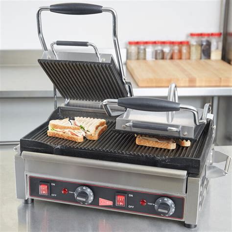 Cecilware SG2LG Double Panini Sandwich Grill with Grooved Grill Surfaces - 14 1/2" x 9" Cooking ...