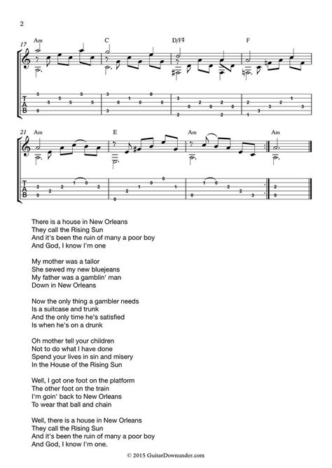 Sheet: The house of the rising sun - song lyric, sheet | chords.vip