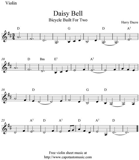 Easy Sheet Music For Beginners: Free violin sheet music, Daisy Bell ...