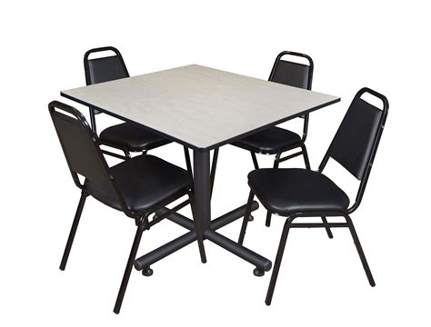 Kobe 48" Square Breakroom Table, Multiple Colors and 4 Black Restaurant Stack Chairs - Walmart ...