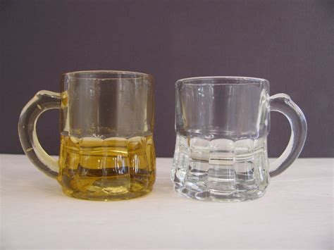 Federal Glass Mini Beer Mug Shot Glass Vintage Clear Amber 2pc Bar ware ...