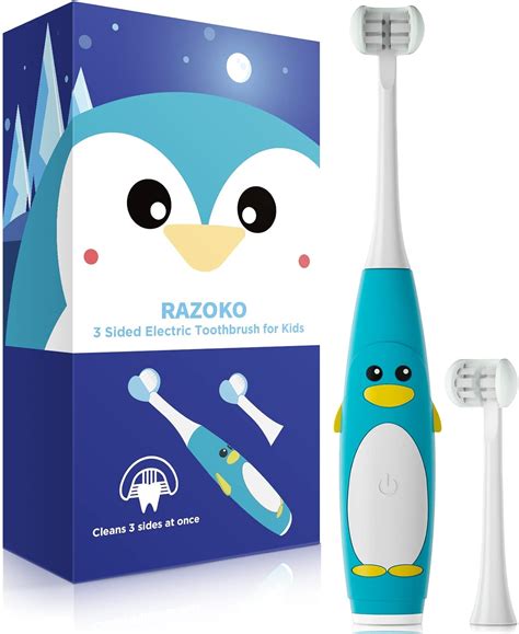 Kids Electric Toothbrushes 3 Sided Toothbrushes with 2 Brush Heads,Intelligent Timer 5 Gears ...