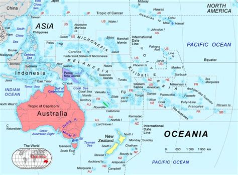 Oceania Physical Map Countries