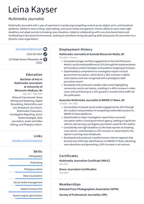 Top 16 Multimedia Journalist Resume Objective Examples