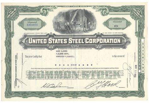 United States Steel Corp. Stock Certificate - Ghosts of Wall Street