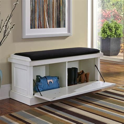 Home Styles Nantucket Coastal Distressed White Storage Bench in the Indoor Benches department at ...