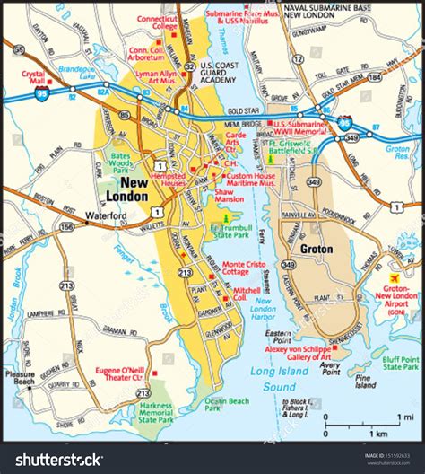 New London Connecticut Area Map Stock Vector (Royalty Free) 151592633 | Shutterstock