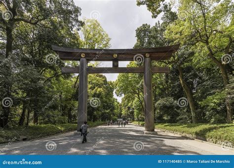 A Torii Gate of the Meiji Shrine, Nestled in the Yoyogi Park, Tokyo ...