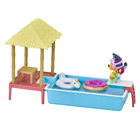 Bluey, Pool Playset and Bluey Figure, 2.5-3 inch Articulated, 4 Accessories, Preschool, Ages 3 ...