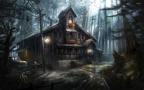 Creepy wooden house in the forest wallpaper - Digital Art wallpapers ...