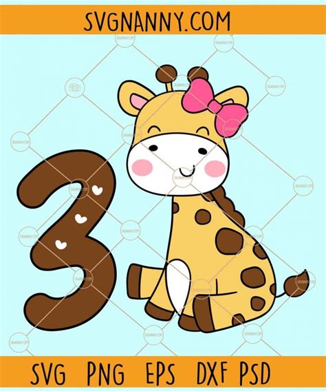 3rd Birthday giraffe with bow svg, Giraffe Birthday Girl Svg, Girl Giraffe Birthday Shirt Svg ...