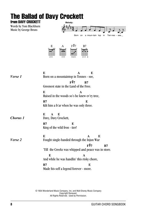 The Ballad Of Davy Crockett (from Davy Crockett) by Fess Parker - Guitar Chords/Lyrics - Guitar ...