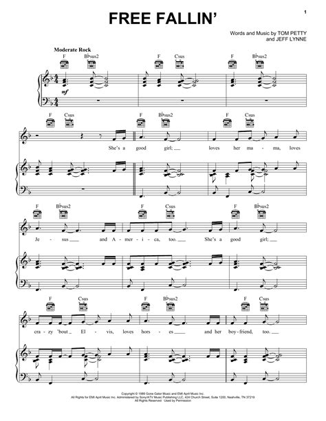 Tom Petty "Free Fallin'" Sheet Music Notes | Download Printable PDF ...
