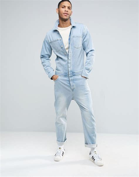 ASOS Denim Boiler Suit In Light Blue for Men | Lyst