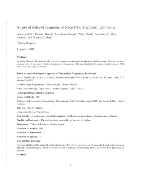 (PDF) A case of delayed diagnosis of Necrolytic Migratory Erythema | Mourad MOKNI - Academia.edu