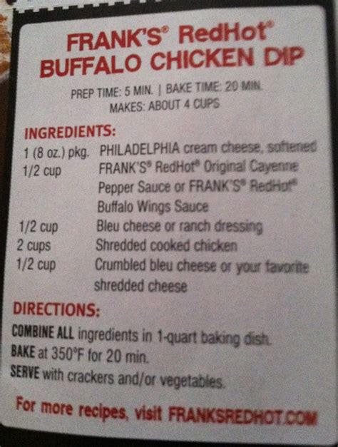 Franks red hot buffalo chicken dip - use ff cream cheese for weight watchers and celery instead ...