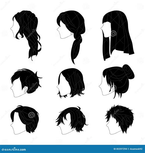 Collection Hairstyle Side View for Man and Woman Hair Drawing Set. Vector Illustration Stock ...