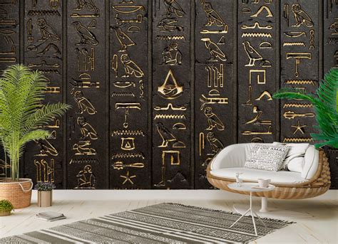 3D Wallpaper Big Gold Egyptian Hieroglyphs on Brown Wall Art - Etsy