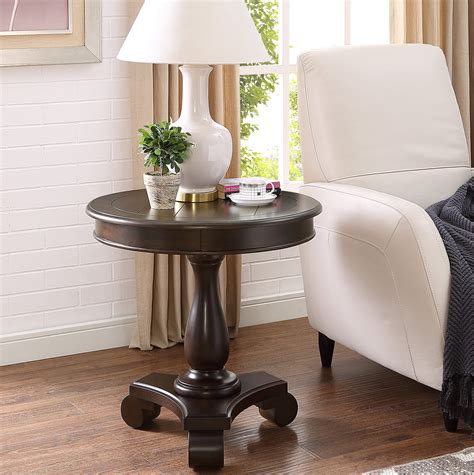 Roundhill Furniture Rene Round Wood Pedestal Side Table, Brown ...