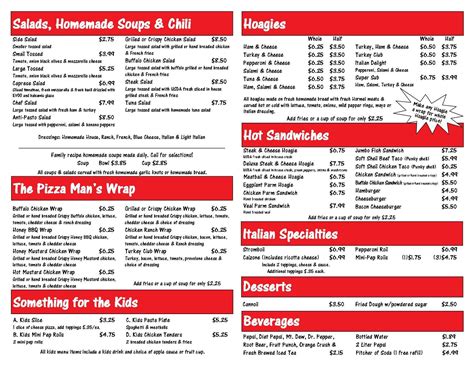 Menu at Pizza Man's Pizza pizzeria, Johnstown