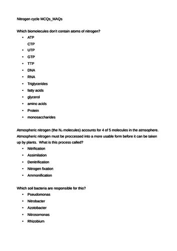 Nitrogen cycle MCQ MAQ quiz | Teaching Resources