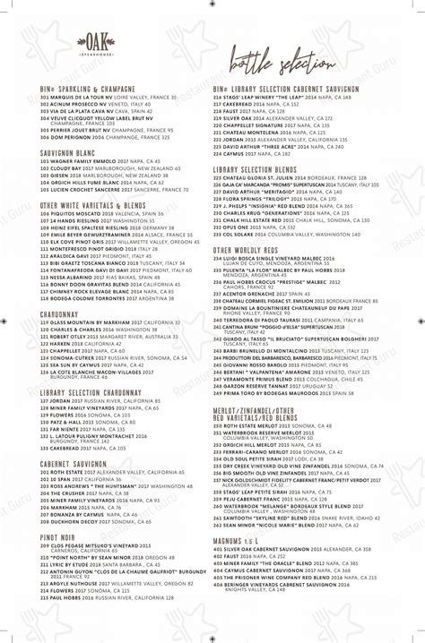 Menu at THREE OAK Steakhouse, Easton