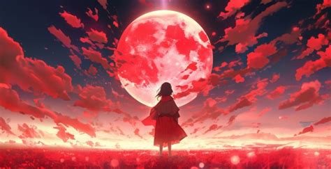 Wallpaper a world full of red, moon, anime desktop wallpaper, hd image, picture, background ...