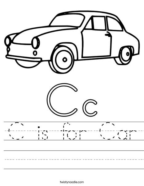 C is for Car Worksheet - Twisty Noodle