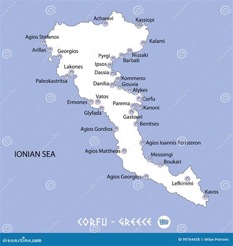 Island of Corfu in Greece White Map and Blue Background Illustration ...