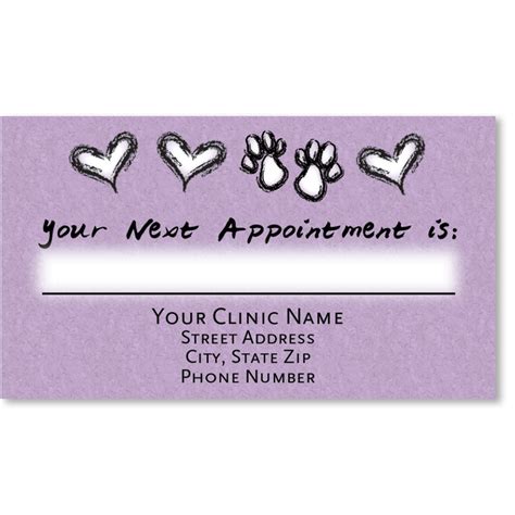 Full-Color Veterinary Appointment Cards - Hearts & Paws