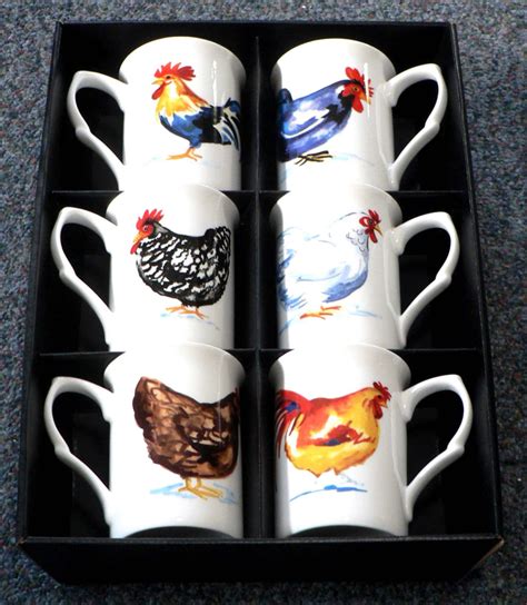 Chicken Bone China Mugs set of 6 Gift Boxed 10oz Mugs - Etsy