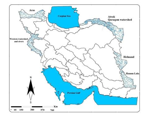 Map of the most important border rivers and watershed of Iran ...